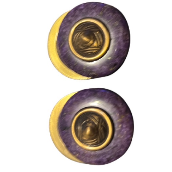 Vintage Purple and Gold Clip-On Earrings - Picture 8 of 8